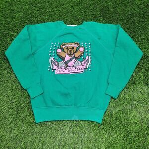 Vintage 80s Cute Teddy-Bear Sweatshirt Women M 20x23 Crop USA
